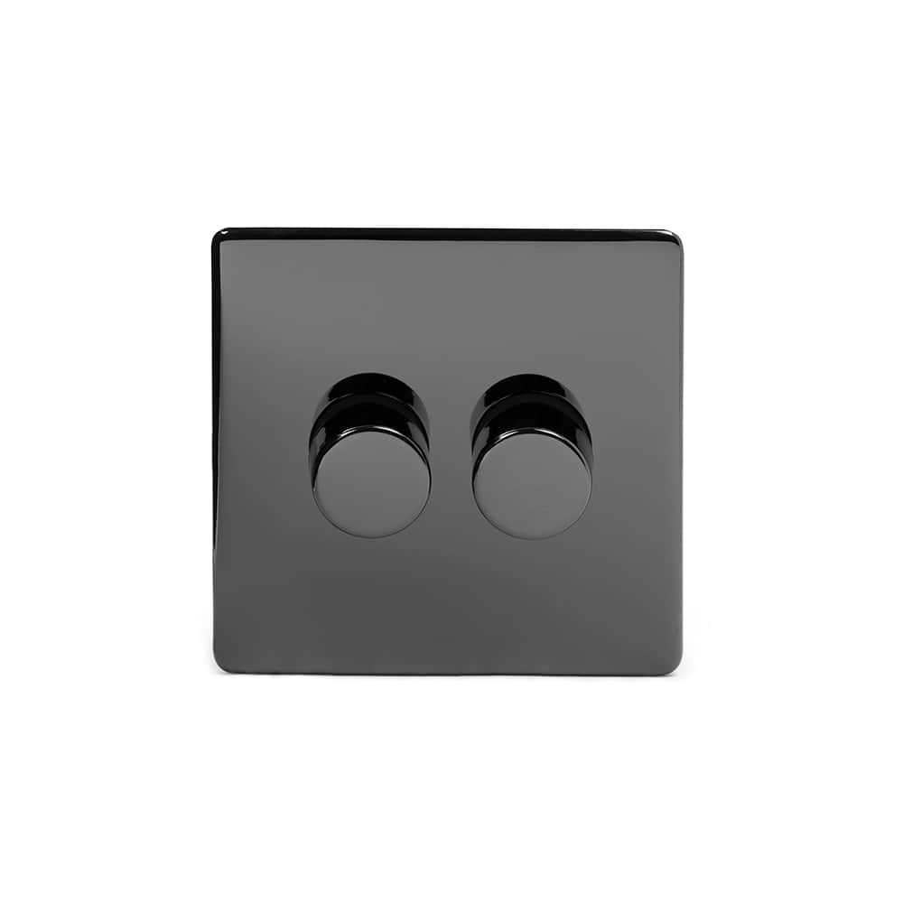 The Connaught Collection Black Nickel 2 Gang 2 -Way Intelligent Dimmer 150W LED (300W Halogen/Incandescent)