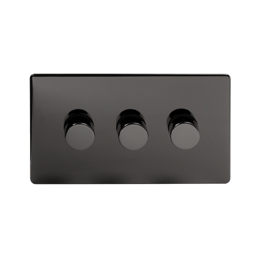 The Connaught Collection Black Nickel 3 Gang 400W LED Dimmer Switch