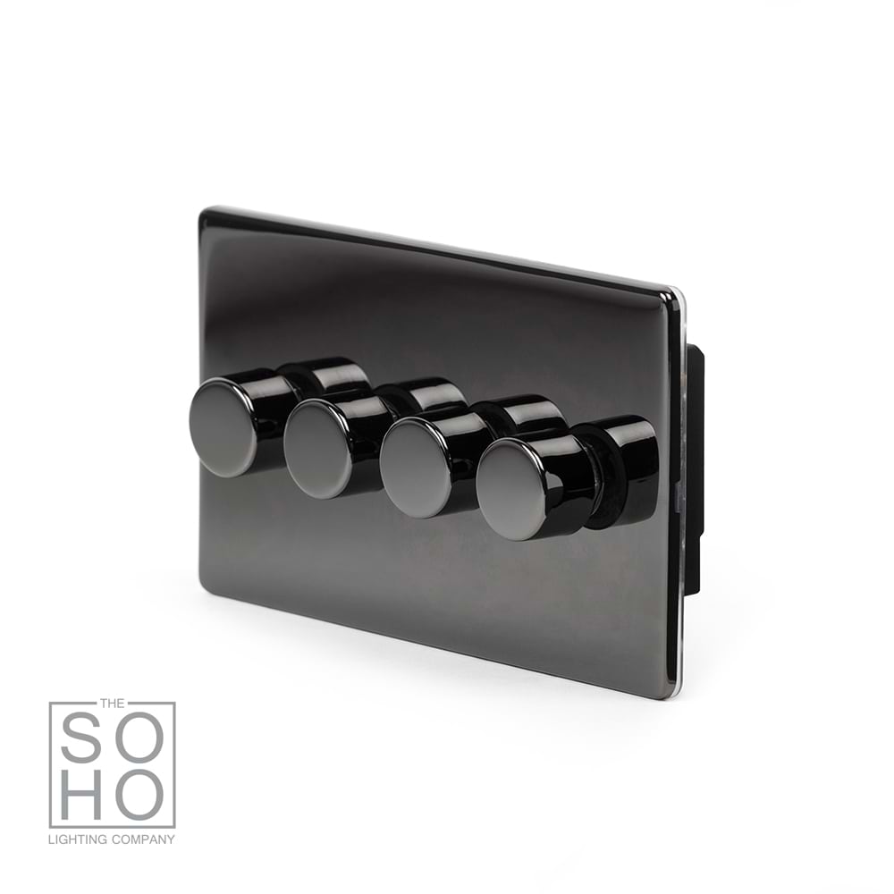 The Connaught Collection Black Nickel 4 Gang 2-Way Intelligent Dimmer 150W LED (300W Halogen/Incandescent)