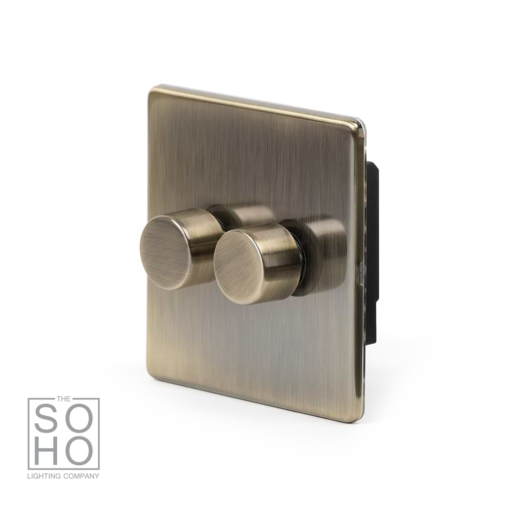 The Charterhouse Collection 2 Gang 2 -Way Intelligent Dimmer 150W LED (300W Halogen/Incandescent) Antique Brass