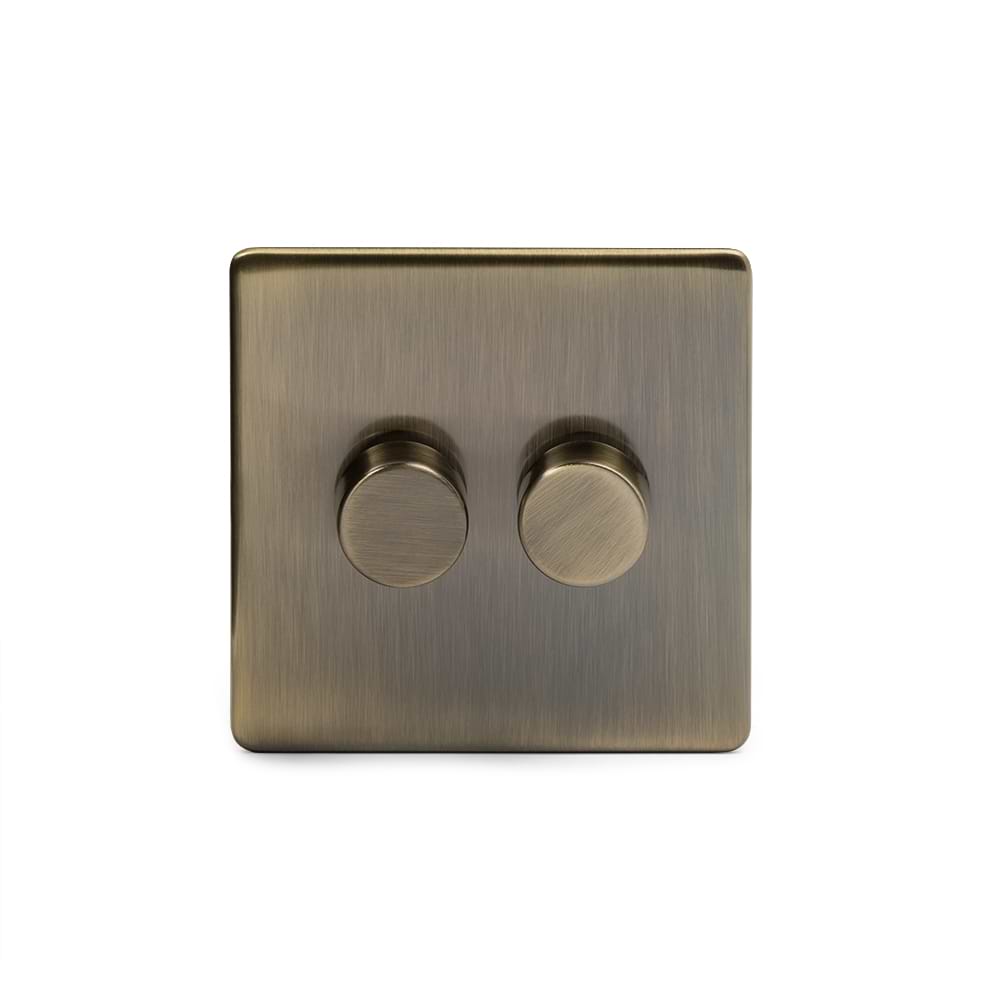 The Charterhouse Collection 2 Gang 1000W DC1-10V Dimmer Switch Antique Brass