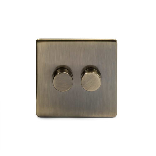 The Charterhouse Collection 2 Gang 1000W DC1-10V Dimmer Switch Antique Brass
