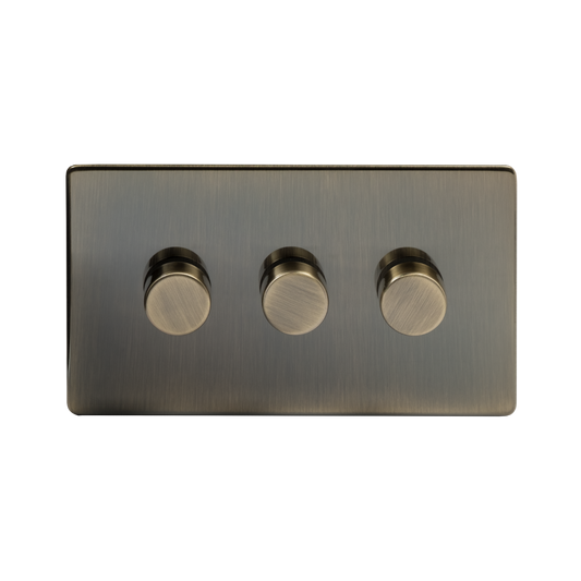 The Charterhouse Collection 3 Gang 400W LED Dimmer Switch Antique Brass