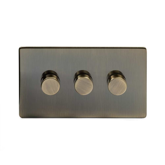 The Charterhouse Collection 3 Gang 2 -Way Intelligent Dimmer 150W LED (300w Halogen/Incandescent) Antique Brass