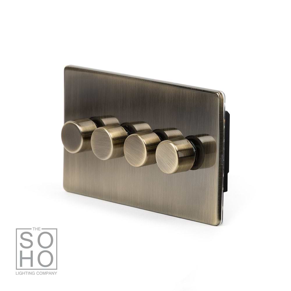The Charterhouse Collection 4 Gang 2 -Way Intelligent Dimmer 150W LED (300w Halogen/Incandescent) Antique Brass