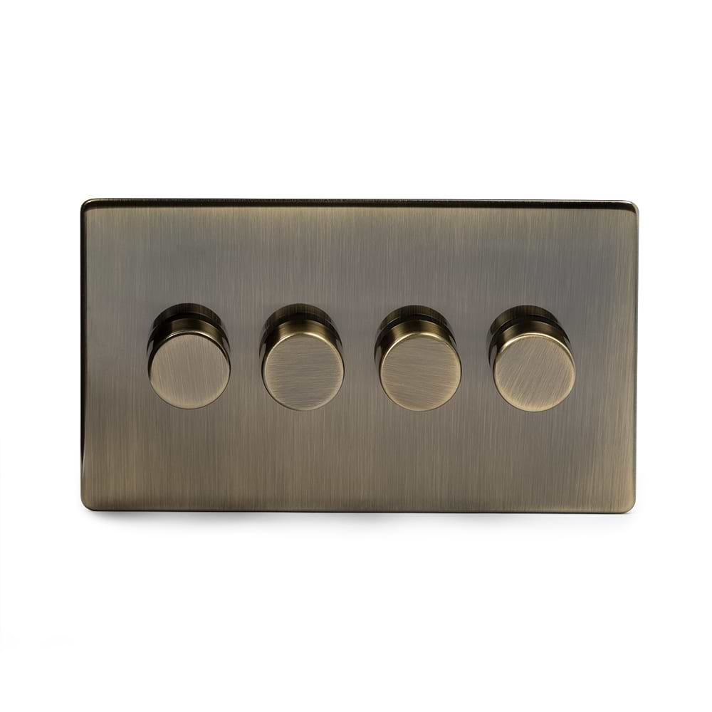 The Charterhouse Collection 4 Gang 2 -Way Intelligent Dimmer 150W LED (300w Halogen/Incandescent) Antique Brass