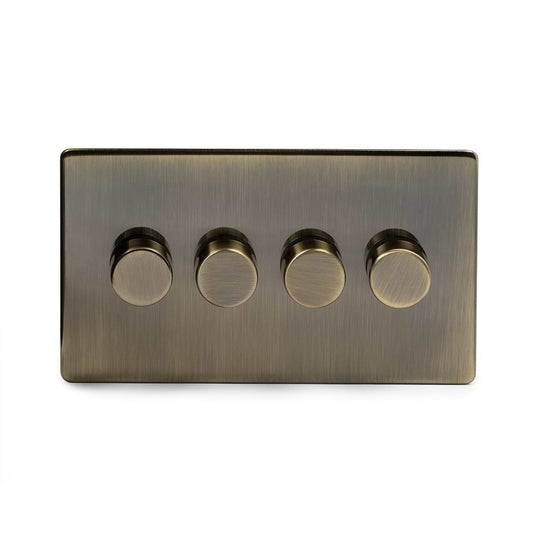 The Charterhouse Collection 4 Gang 2 -Way Intelligent Dimmer 150W LED (300w Halogen/Incandescent) Antique Brass