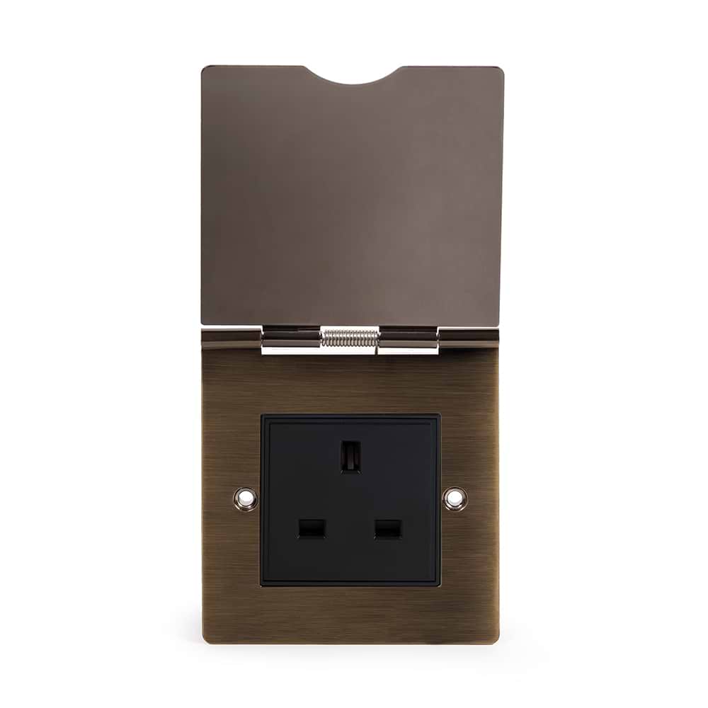 The Charterhouse Collection 13A 1Gang Euromod Floor Socket Blk Ins Antique Brass