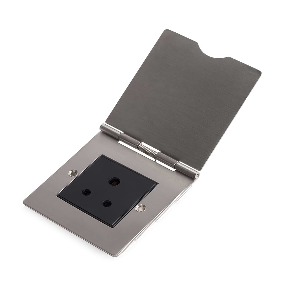 The Lombard Collection Brushed Chrome 5 Amp Euromod Floor Socket 1 Gang Blk Ins