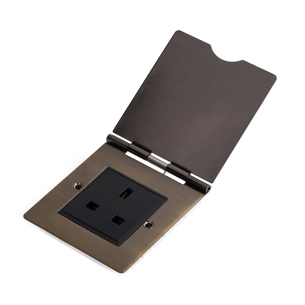 The Charterhouse Collection 13A 1Gang Euromod Floor Socket Blk Ins Antique Brass