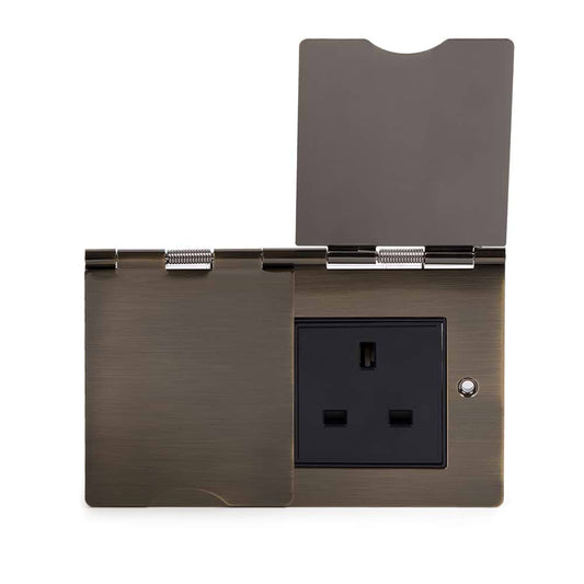 The Charterhouse Collection 13A 2 Gang Euromod Floor Socket Blk Ins  Antique Brass
