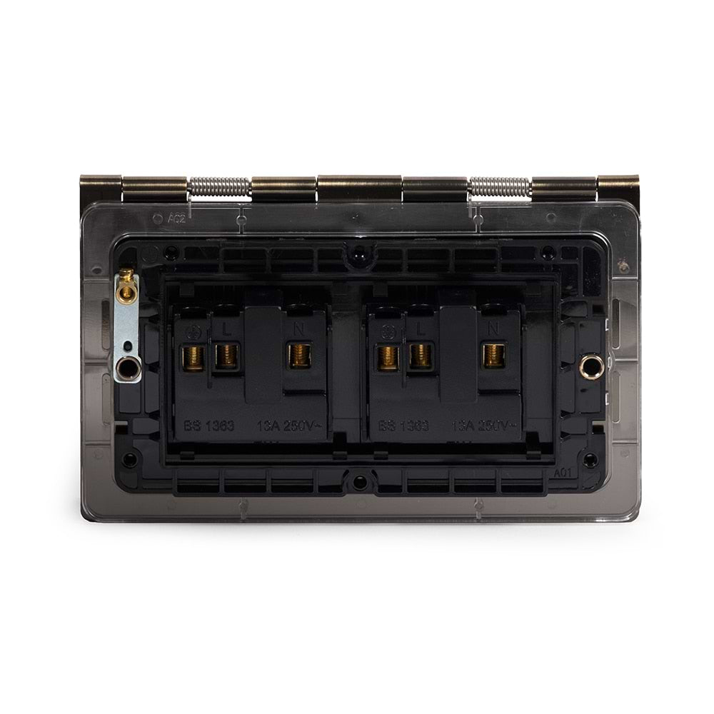 The Charterhouse Collection 13A 2 Gang Euromod Floor Socket Blk Ins  Antique Brass