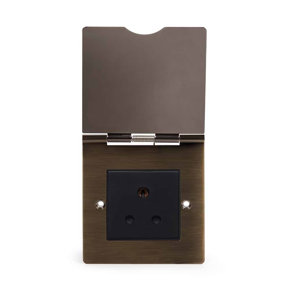 The Charterhouse Collection 5 Amp Floor Socket 1Gang Euromod Blk Ins Antique Brass