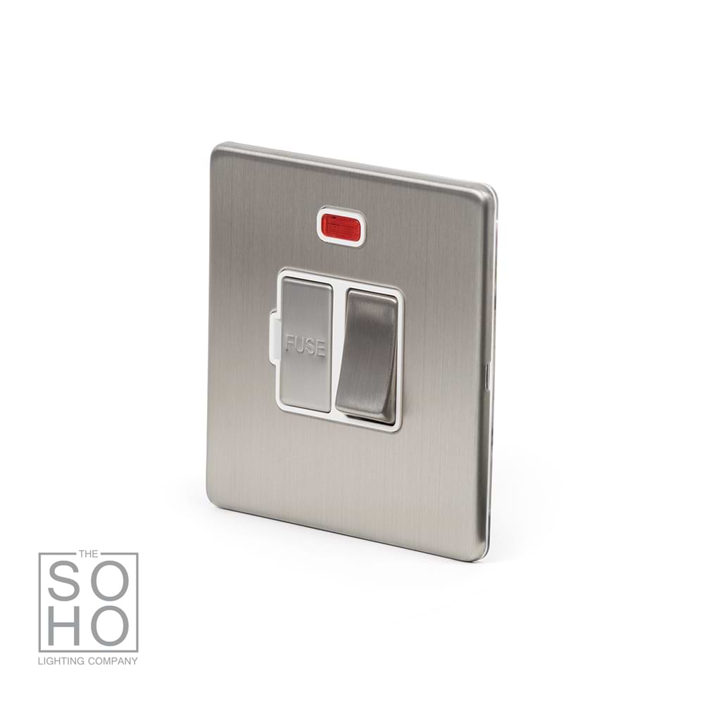 The Lombard Collection Brushed Chrome Fused Connection Unit (FCU) Switched with Neon 13A DP Wht Ins Screwless