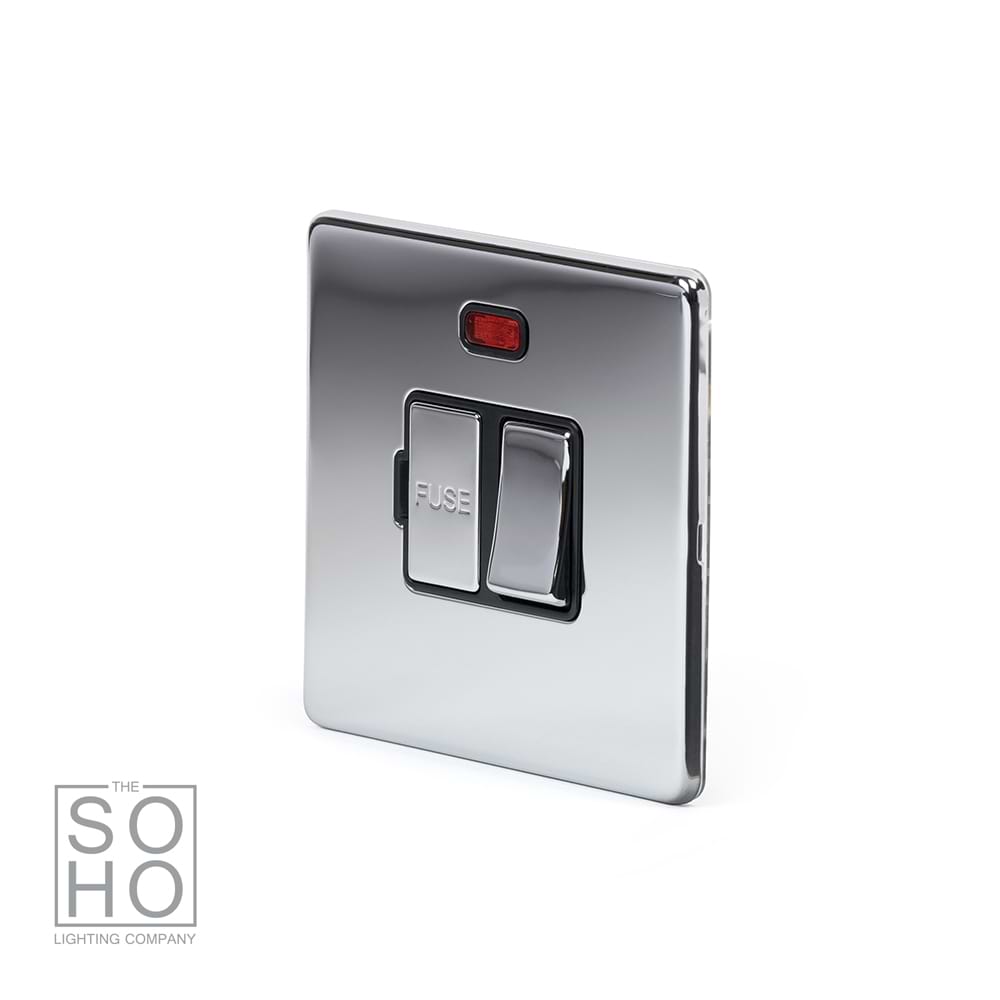 The Finsbury Collection Polished chrome Fused Connection Unit (FCU) Switched with Neon 13A DP Blk Ins Screwless