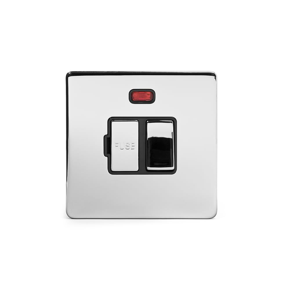 The Finsbury Collection Polished chrome Fused Connection Unit (FCU) Switched with Neon 13A DP Blk Ins Screwless