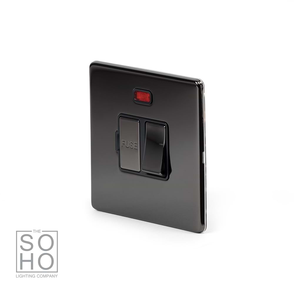 The Connaught Collection Black Nickel Fused Connection Unit (FCU) Switched with Neon 13A DP Blk Ins Screwless
