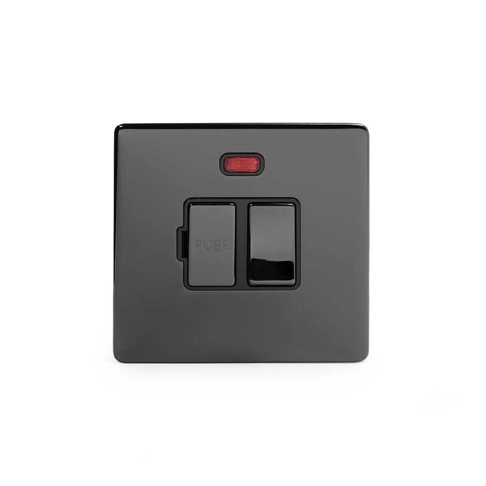 The Connaught Collection Black Nickel Fused Connection Unit (FCU) Switched with Neon 13A DP Blk Ins Screwless