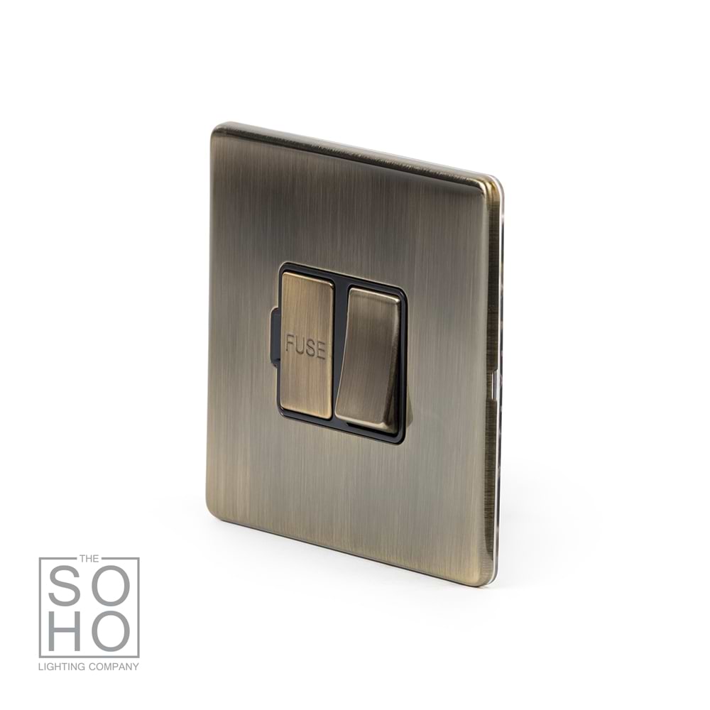 The Charterhouse Collection Switched Fused Connection Unit (FCU) 13A Double Pole Black Inserts Antique Brass