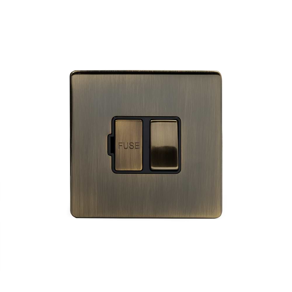 The Charterhouse Collection Switched Fused Connection Unit (FCU) 13A Double Pole Black Inserts Antique Brass