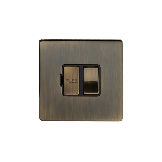 The Charterhouse Collection Switched Fused Connection Unit (FCU) 13A Double Pole Black Inserts Antique Brass