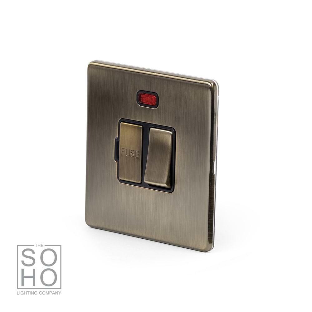 The Charterhouse Collection Fused Connection Unit (FCU) Switched with Neon 13A DP Blk Ins Screwless Antique Brass