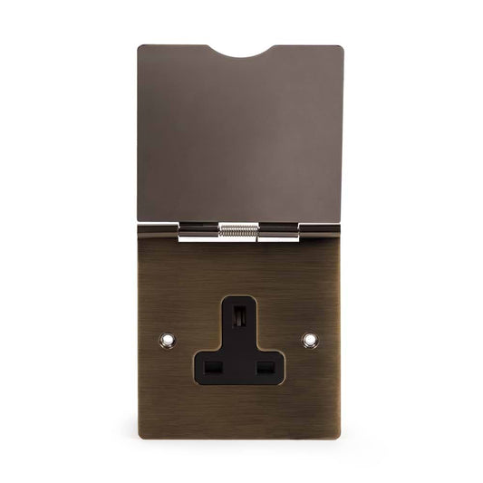 The Charterhouse Collection 13A 1 Gang Floor Socket Blk Ins  Antique Brass