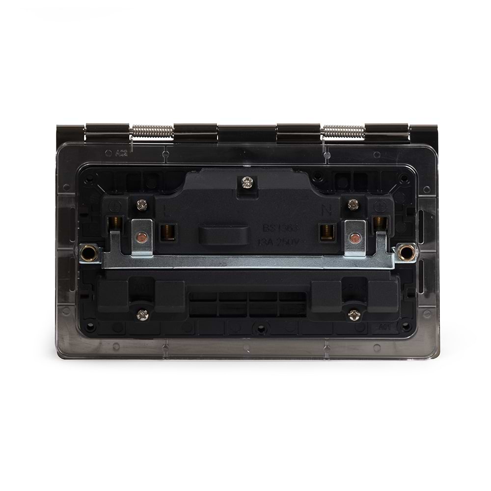 The Charterhouse Collection 13A 2Gang Floor Socket Blk Ins Antique Brass