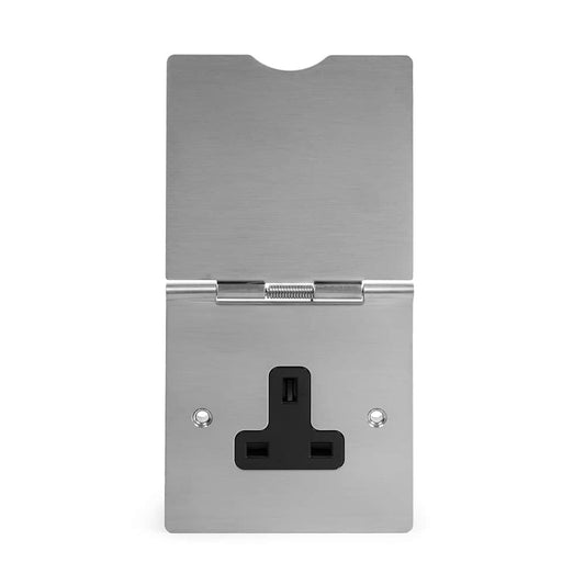 The Lombard Collection Brushed Chrome 13A 1Gang Floor Socket Blk Ins