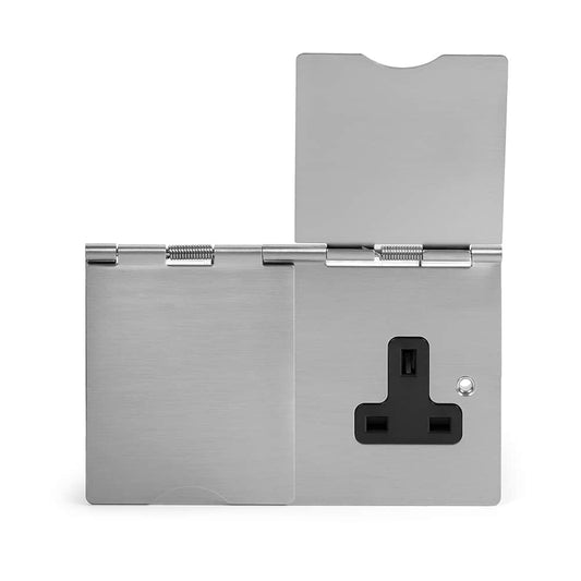 The Lombard Collection Brushed Chrome 13A 2 Gang Floor Socket Blk Ins