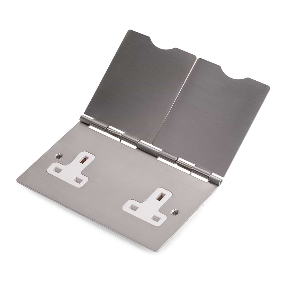 The Lombard Collection Brushed Chrome13A 2 Gang Floor Socket Wht Ins