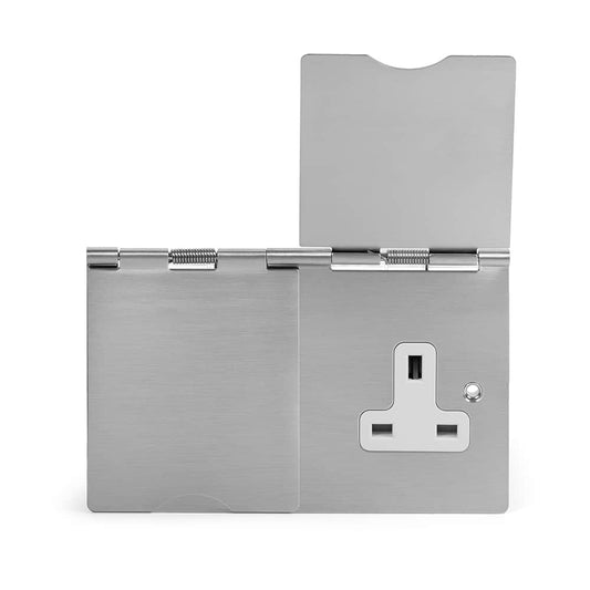 The Lombard Collection Brushed Chrome13A 2 Gang Floor Socket Wht Ins