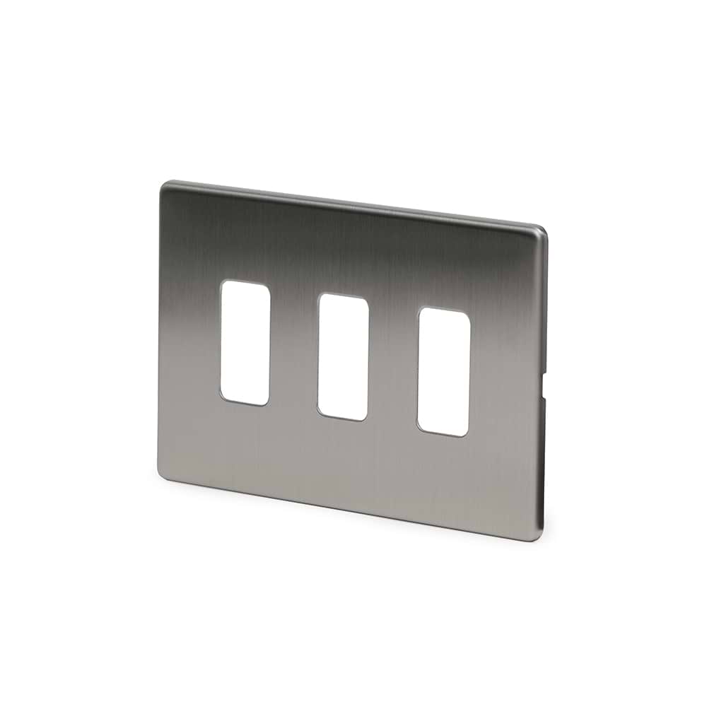 The Lombard Collection Brushed Chrome 3 Gang RM Rectangular Module Grid Switch Plate