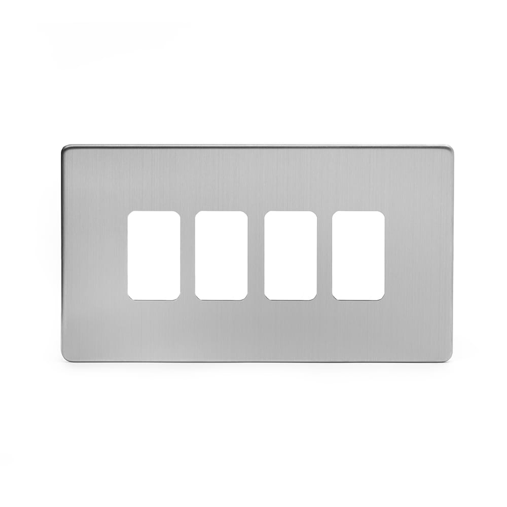 The Lombard Collection Brushed Chrome 4 Gang RM Rectangular Module Grid Switch Plate