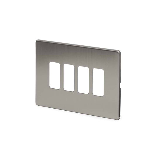The Lombard Collection Brushed Chrome 4 Gang RM Rectangular Module Grid Switch Plate