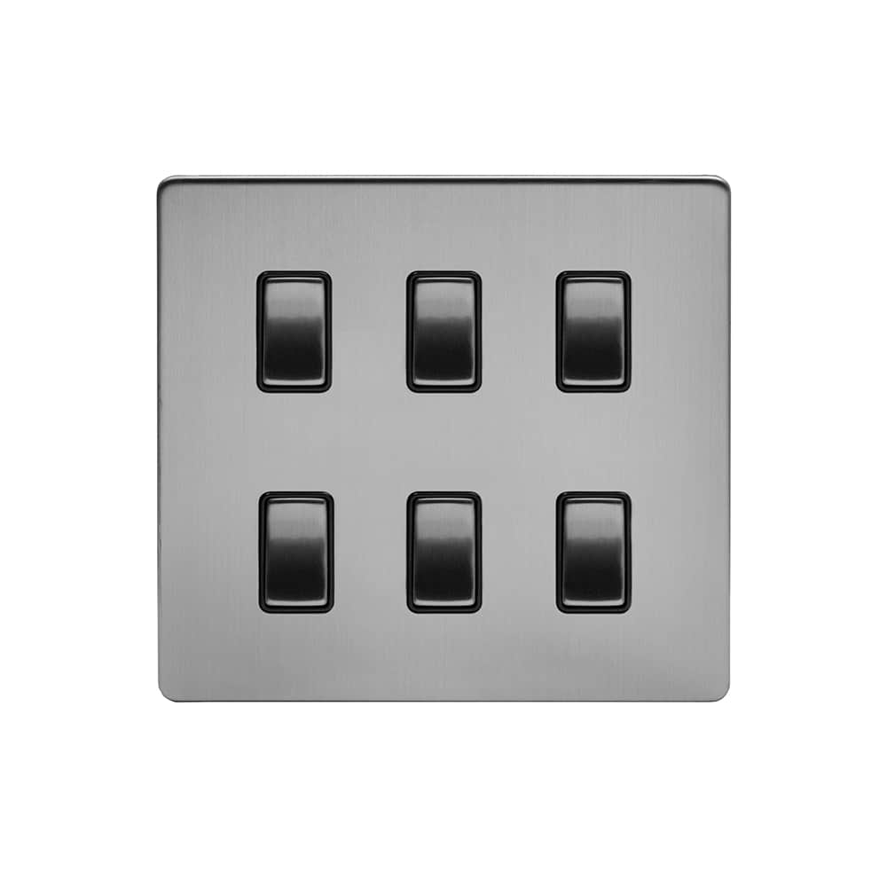 The Lombard Collection Brushed Chrome 6 Gang RM Rectangular Module Grid Switch Plate