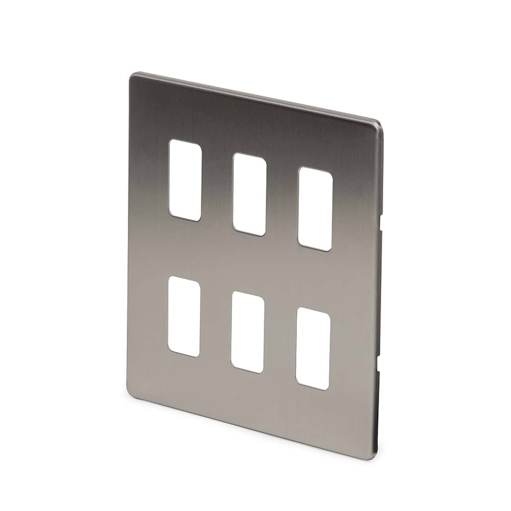 The Lombard Collection Brushed Chrome 6 Gang RM Rectangular Module Grid Switch Plate
