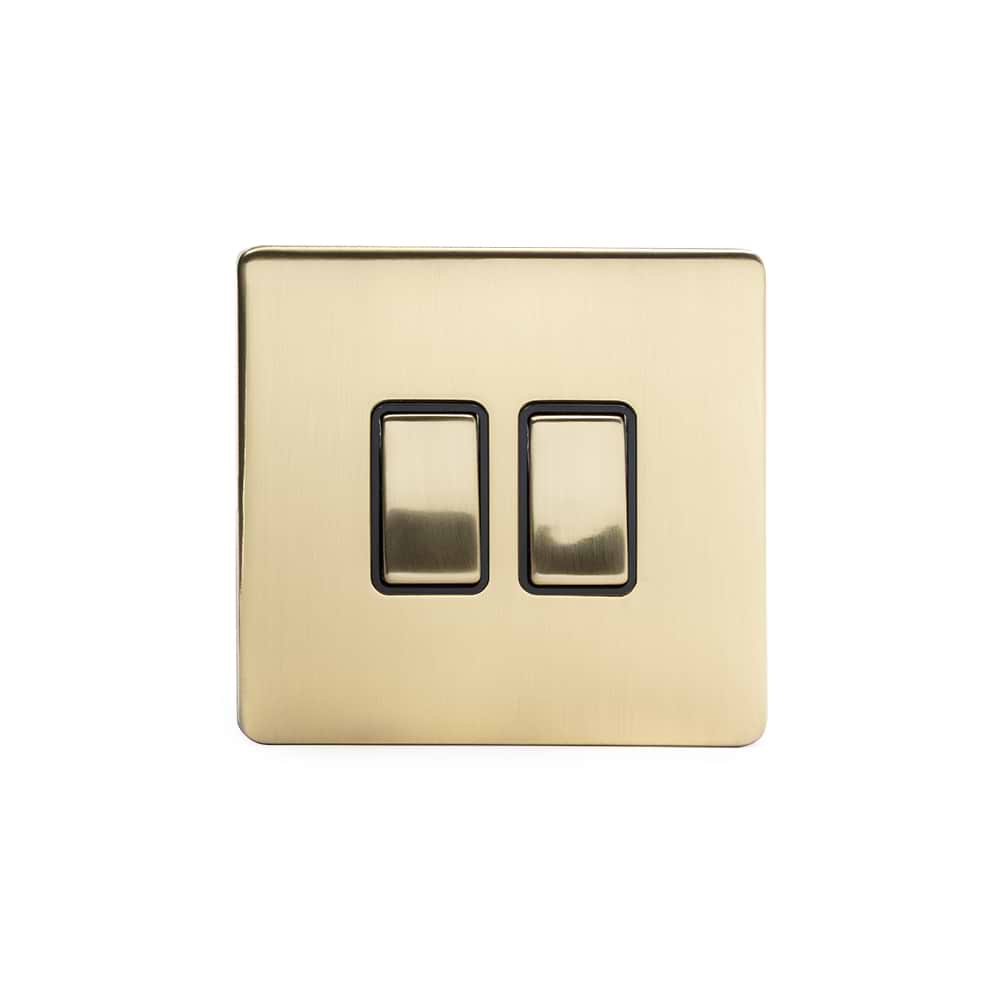 The Savoy Collection Brushed Brass 2 Gang RM Rectangular Module Grid Switch Plate