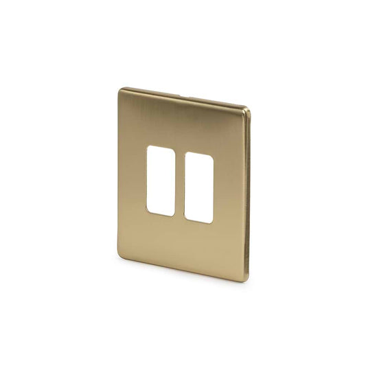 The Savoy Collection Brushed Brass 2 Gang RM Rectangular Module Grid Switch Plate