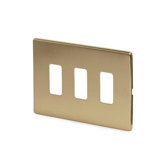 The Savoy Collection Brushed Brass 3 Gang RM Rectangular Module Grid Switch Plate