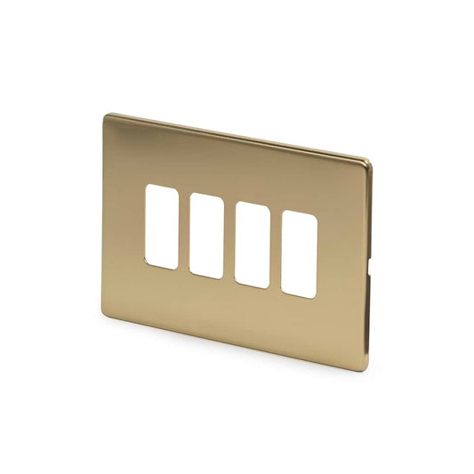 The Savoy Collection Brushed Brass 4 Gang RM Rectangular Module Grid Switch Plate
