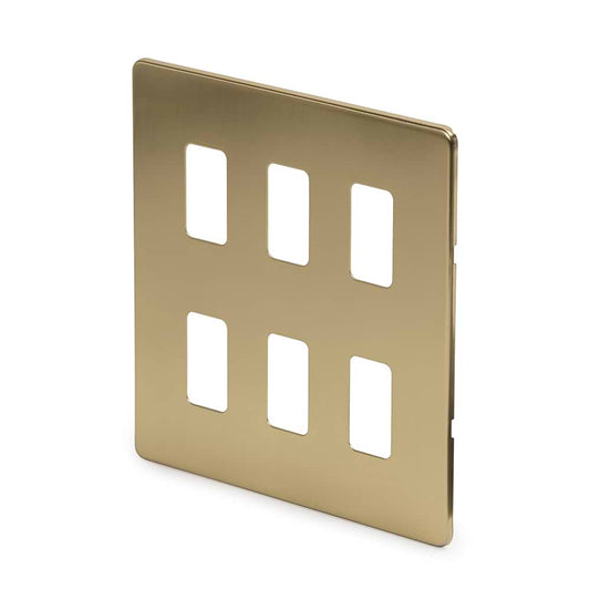 The Savoy Collection Brushed Brass 6 Gang RM Rectangular Module Grid Switch Plate