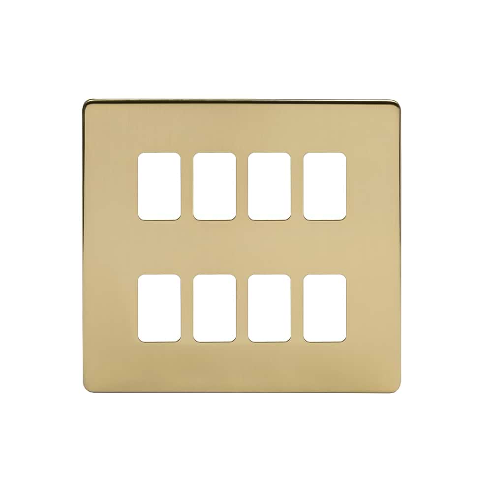 The Savoy Collection Brushed Brass 8 Gang RM Rectangular Module Grid Switch Plate