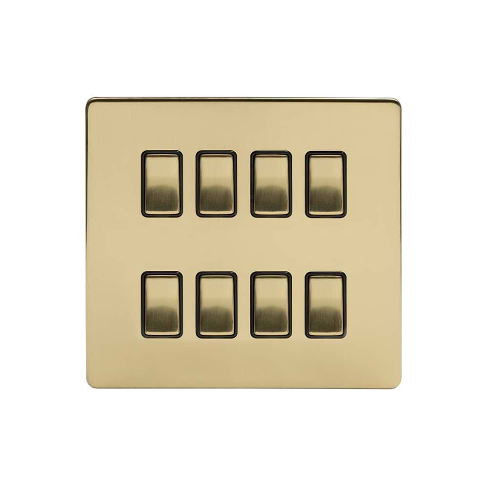 The Savoy Collection Brushed Brass 8 Gang RM Rectangular Module Grid Switch Plate