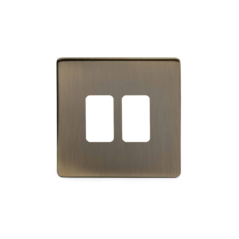 The Charterhouse Collection 2 Gang RM Rectangular Module Grid Switch Plate Antique Brass