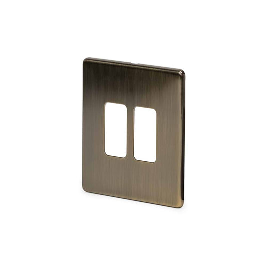 The Charterhouse Collection 2 Gang RM Rectangular Module Grid Switch Plate Antique Brass