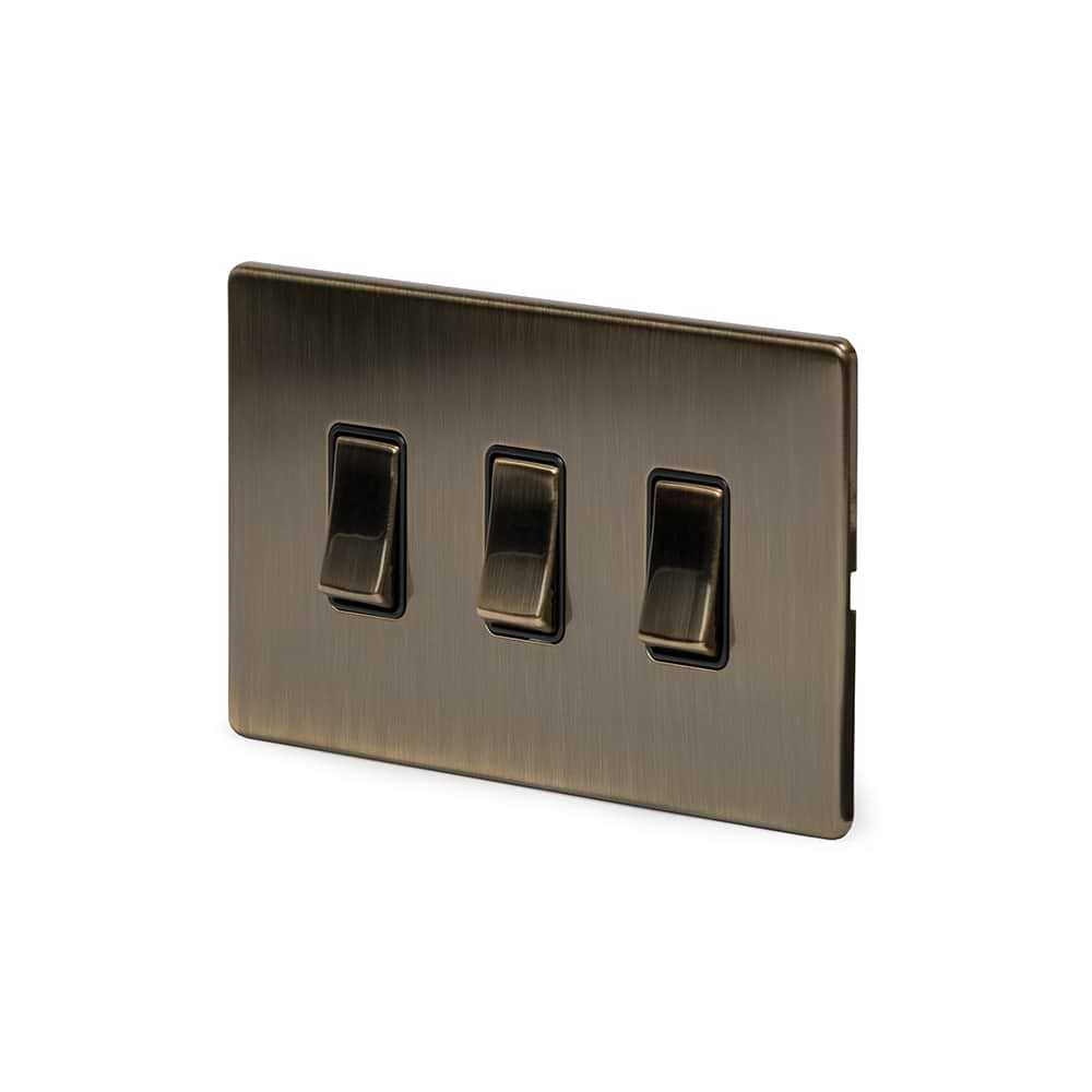 The Charterhouse Collection 3 Gang RM Rectangular Module Grid Switch Plate Antique Brass