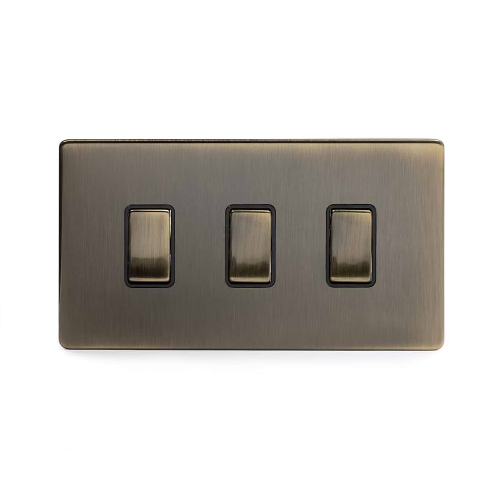 The Charterhouse Collection 3 Gang RM Rectangular Module Grid Switch Plate Antique Brass
