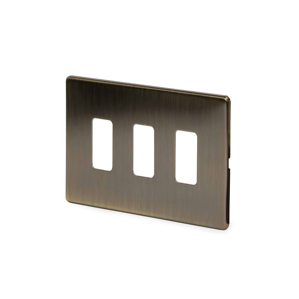 The Charterhouse Collection 3 Gang RM Rectangular Module Grid Switch Plate Antique Brass