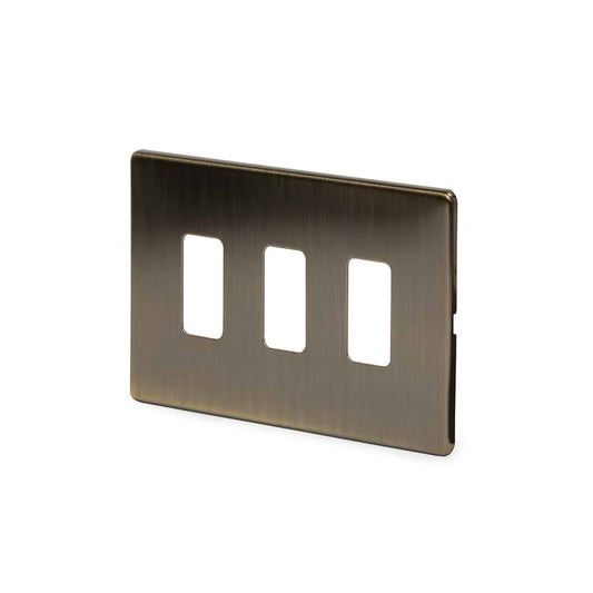 The Charterhouse Collection 3 Gang RM Rectangular Module Grid Switch Plate Antique Brass